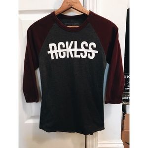 Xs woman’s young and reckless baseball t